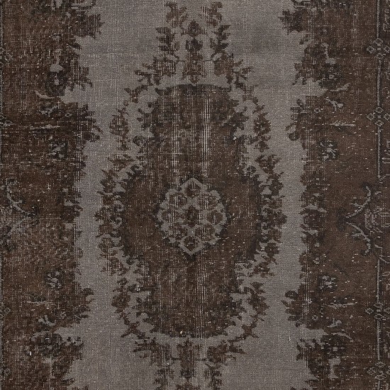 Handmade Turkish Salon Rug in Brown, Modern Home Decor Carpet with Medallion Design
