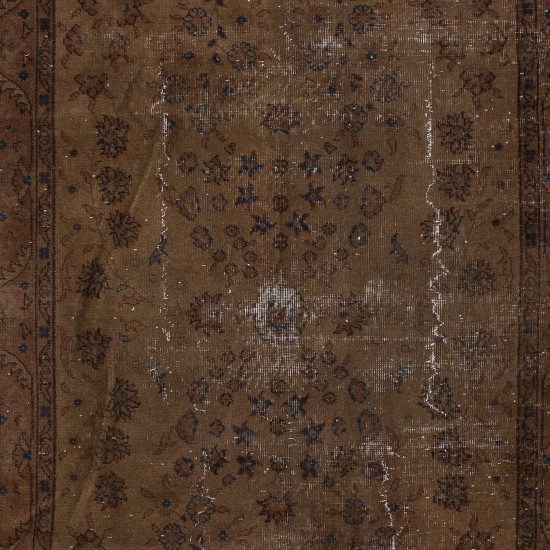Brown Over-Dyed Handmade Turkish Floral Pattern Area Rug for Modern Home & Office Decor