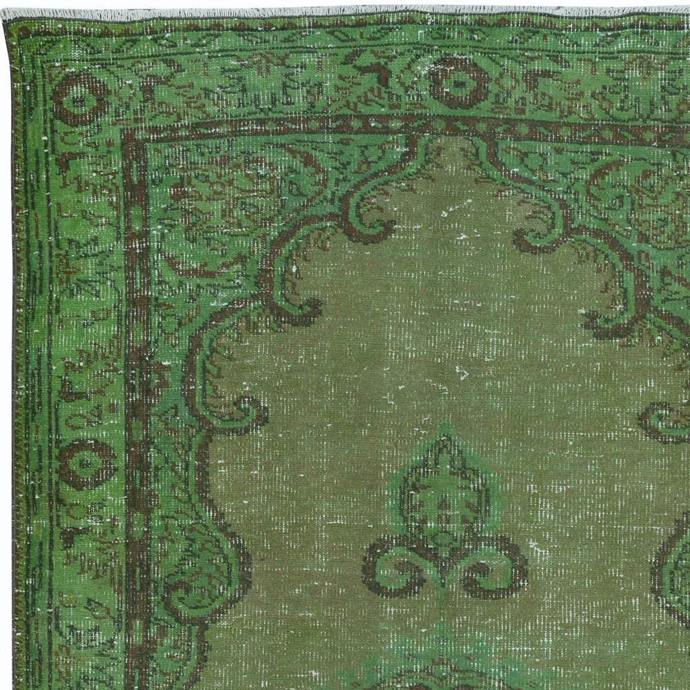 Handmade Green Carpet from Turkey, Living Room Decor Rug, Modern Floor Covering