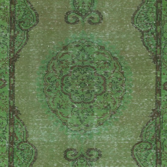 Handmade Green Carpet from Turkey, Living Room Decor Rug, Modern Floor Covering