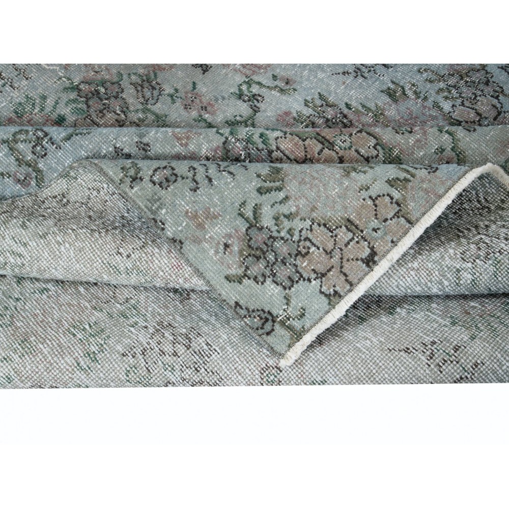 Contemporary Handmade Turkish Rug in Light Blue with Floral Design, Sky Blue Living Room Carpet