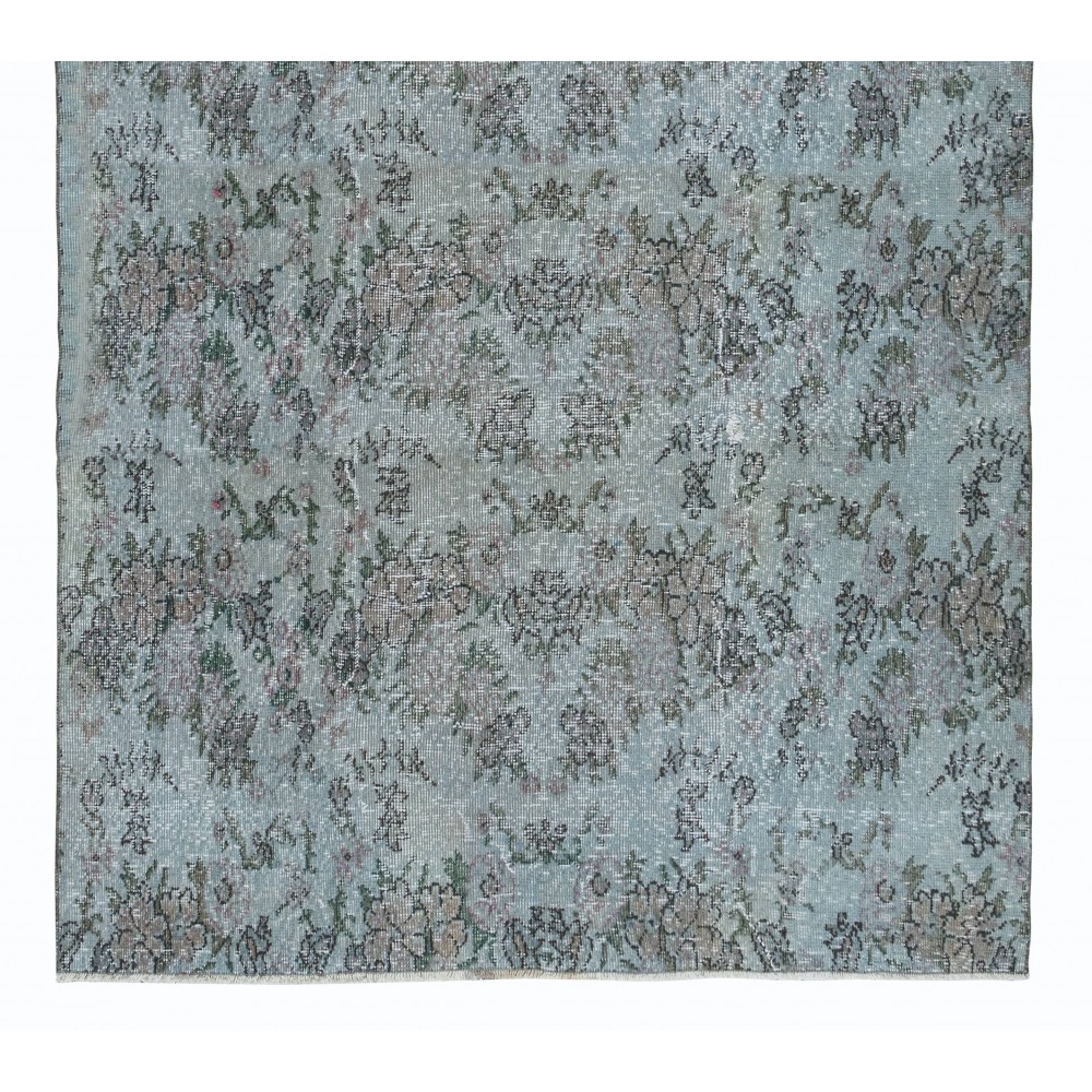 Contemporary Handmade Turkish Rug in Light Blue with Floral Design, Sky Blue Living Room Carpet