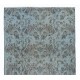 Contemporary Handmade Turkish Rug in Light Blue with Floral Design, Sky Blue Living Room Carpet