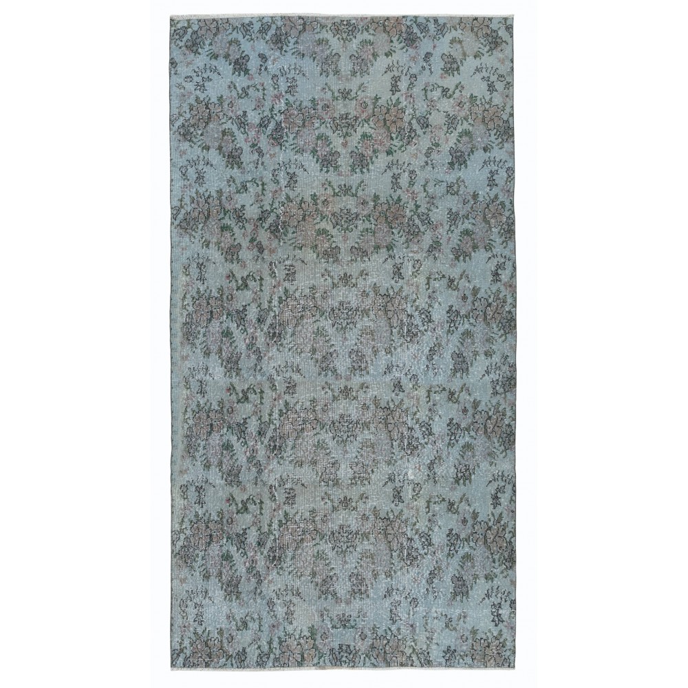 Contemporary Handmade Turkish Rug in Light Blue with Floral Design, Sky Blue Living Room Carpet