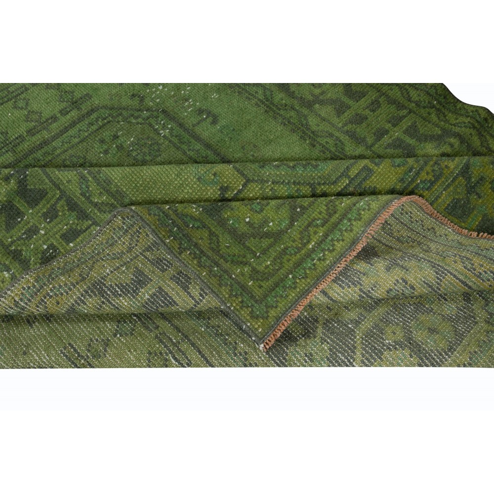 Modern Handmade Turkish Runner Rug with Green Colors for Hallway or Entryway Decor