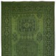 Modern Handmade Turkish Runner Rug with Green Colors for Hallway or Entryway Decor