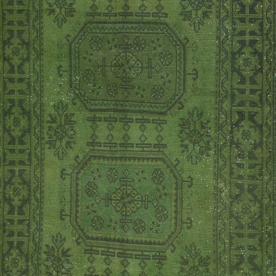 Modern Handmade Turkish Runner Rug with Green Colors for Hallway or Entryway Decor