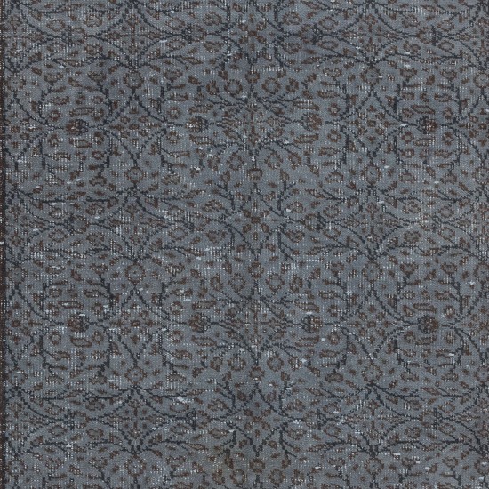 Handmade Turkish Area Rug with Gray Background and Brown Black Pattern