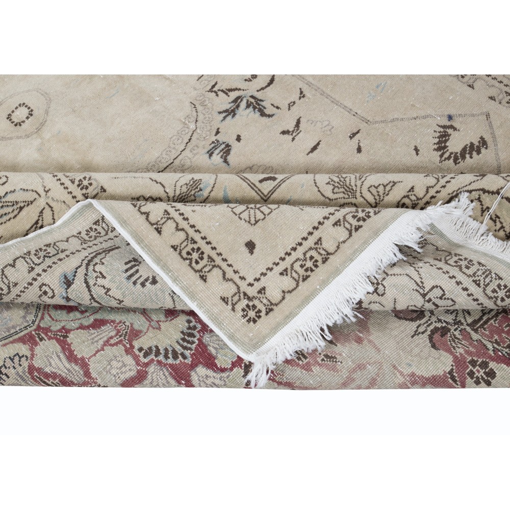 Farmhouse Decor Vintage Handmade Turkish Kayseri Area Rug in Beige Color