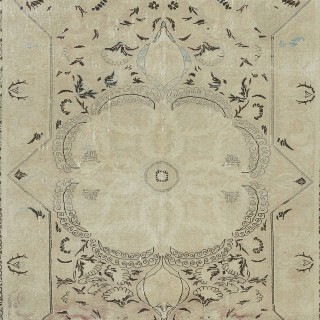 Farmhouse Decor Vintage Handmade Turkish Kayseri Area Rug in Beige Color