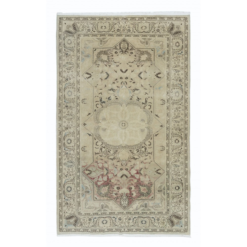 Farmhouse Decor Vintage Handmade Turkish Kayseri Area Rug in Beige Color