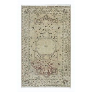 Farmhouse Decor Vintage Handmade Turkish Kayseri Area Rug in Beige Color