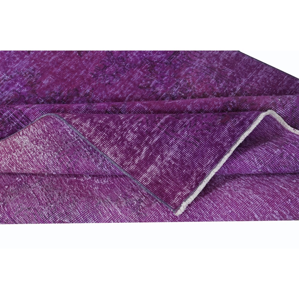 One-of-a-kind Hand-Made Purple Floor Rug from Turkey, Redyed Bohem Carpet for Living Room