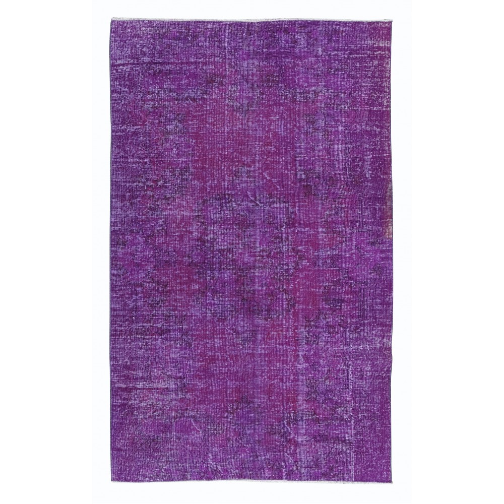 One-of-a-kind Hand-Made Purple Floor Rug from Turkey, Redyed Bohem Carpet for Living Room