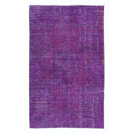 One-of-a-kind Hand-Made Purple Floor Rug from Isparta / Turkey, Redyed Bohem Carpet for Living Room