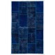 Popular Navy Blue Handmade Patchwork Rug, Modern Turkish Carpet, Custom Options Available