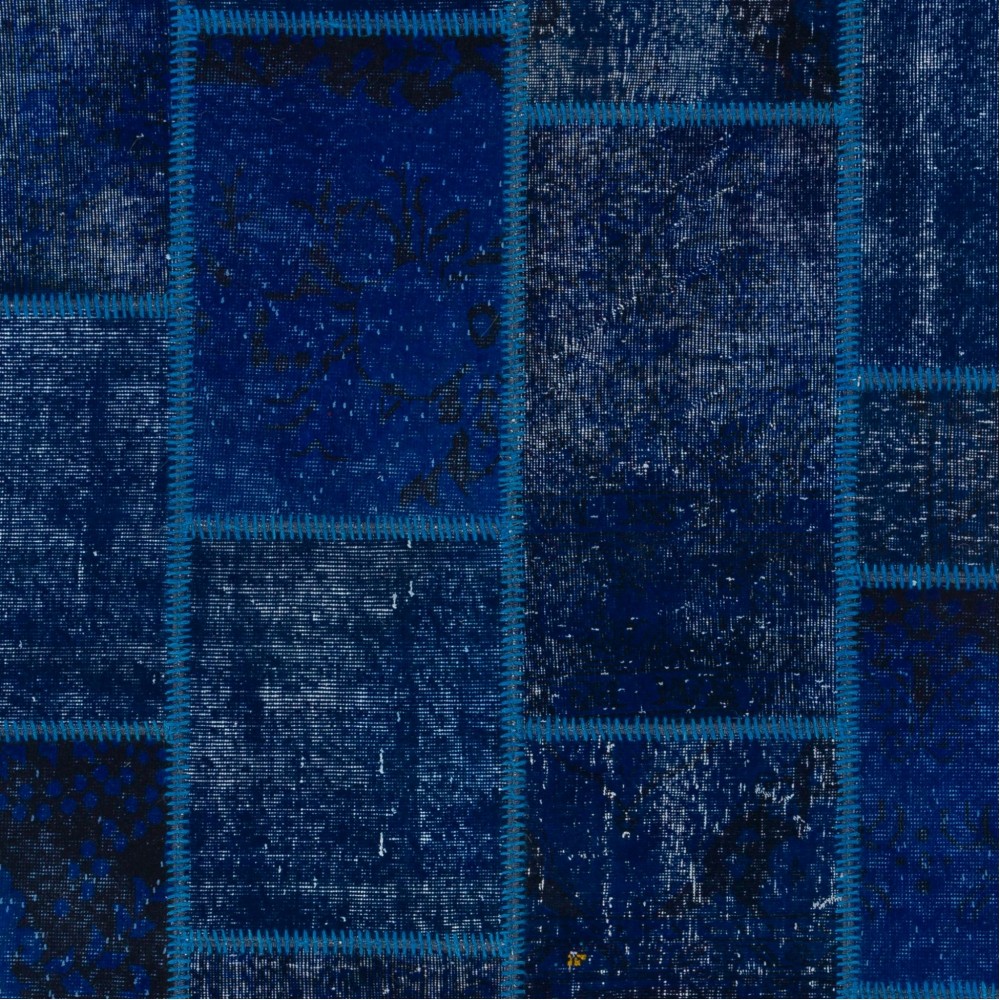 Popular Navy Blue Handmade Patchwork Rug, Modern Turkish Carpet, Custom Options Available