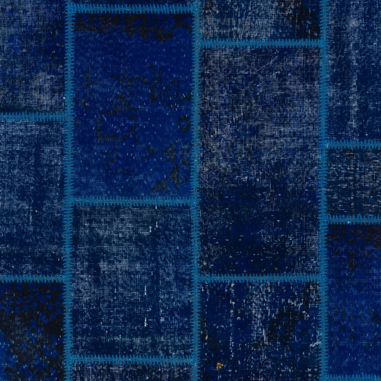 Popular Navy Blue Handmade Patchwork Rug, Modern Turkish Carpet, Custom Options Available