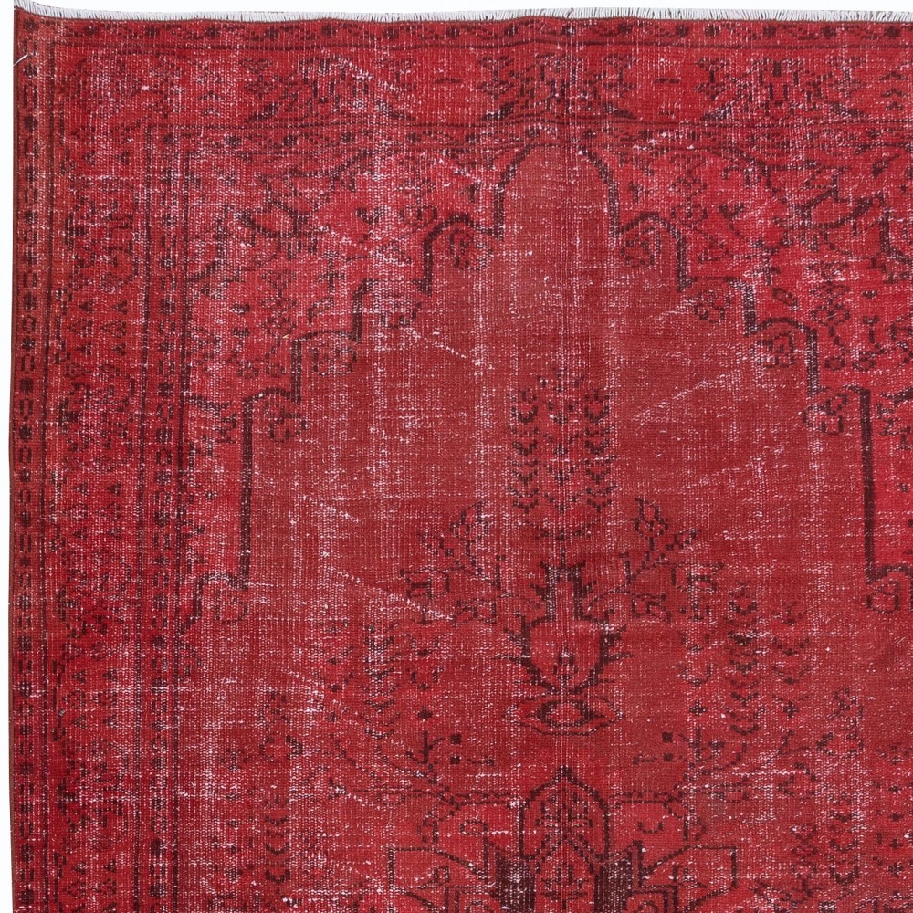 Red Handmade Room Size Rug, Wool and Cotton Carpet from Turkey