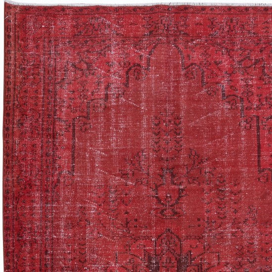 Red Handmade Room Size Rug, Wool and Cotton Carpet from Turkey