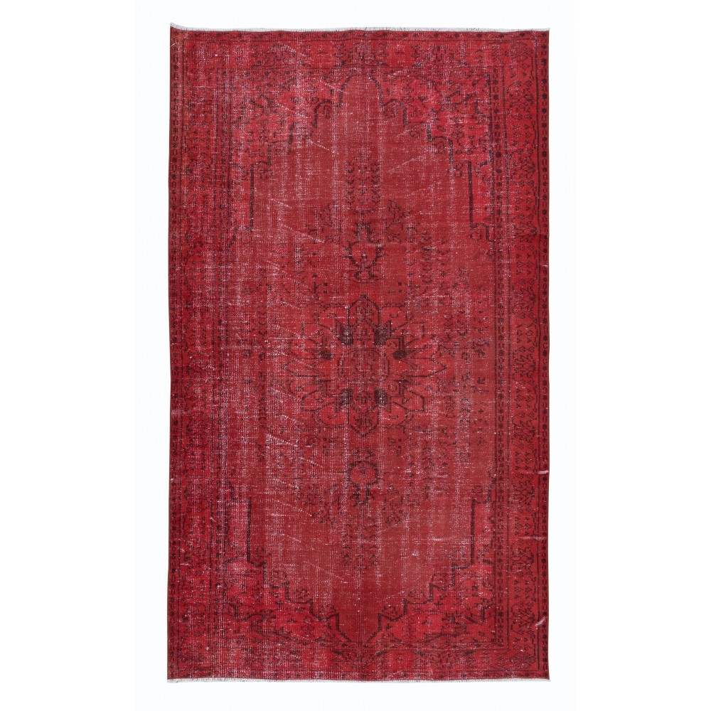 Red Handmade Room Size Rug, Wool and Cotton Carpet from Turkey