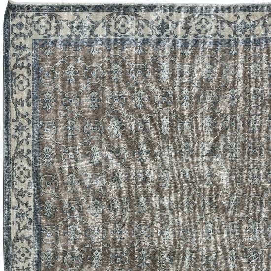 Handmade Turkish Brown Rug, Modern Floral Carpet, Modern Home Decor, Upcycled Floor Covering