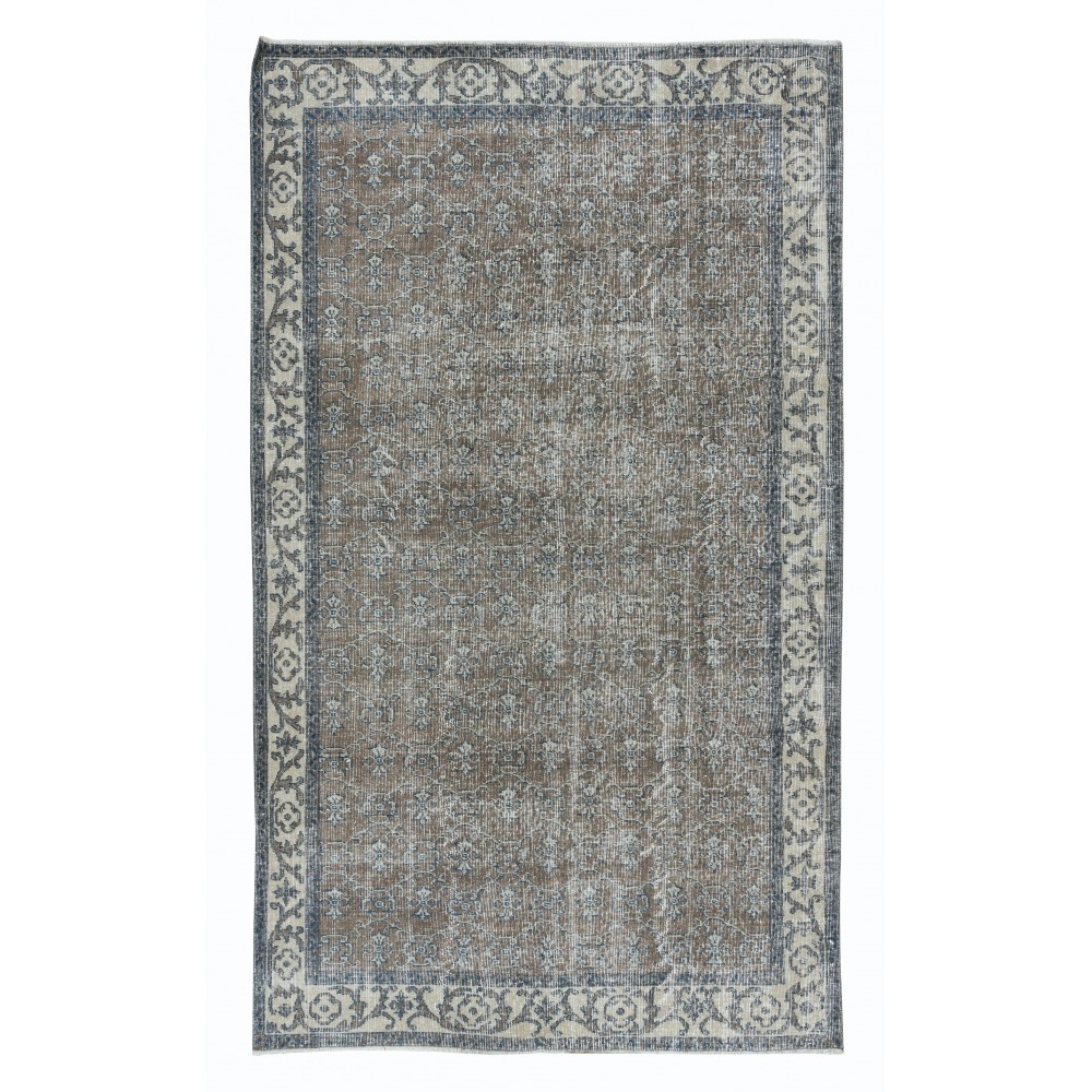 Handmade Turkish Brown Rug, Modern Floral Carpet, Modern Home Decor, Upcycled Floor Covering