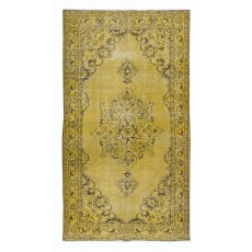 Contemporary Handmade Turkish Rug in Yellow, Vintage Medallion Design Carpet