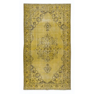 Contemporary Handmade Turkish Rug in Yellow, Vintage Medallion Design Carpet