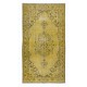 Contemporary Handmade Turkish Rug in Yellow, Vintage Medallion Design Carpet