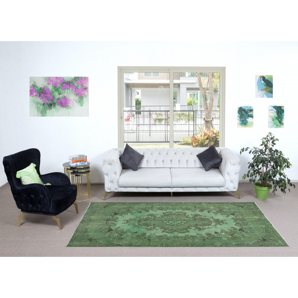 Exquisite Green Turkish Area Rug, Modern Floral Medallion Design Handmade Carpet