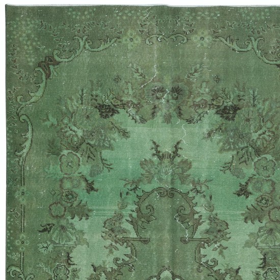 Exquisite Green Turkish Area Rug, Modern Floral Medallion Design Handmade Carpet