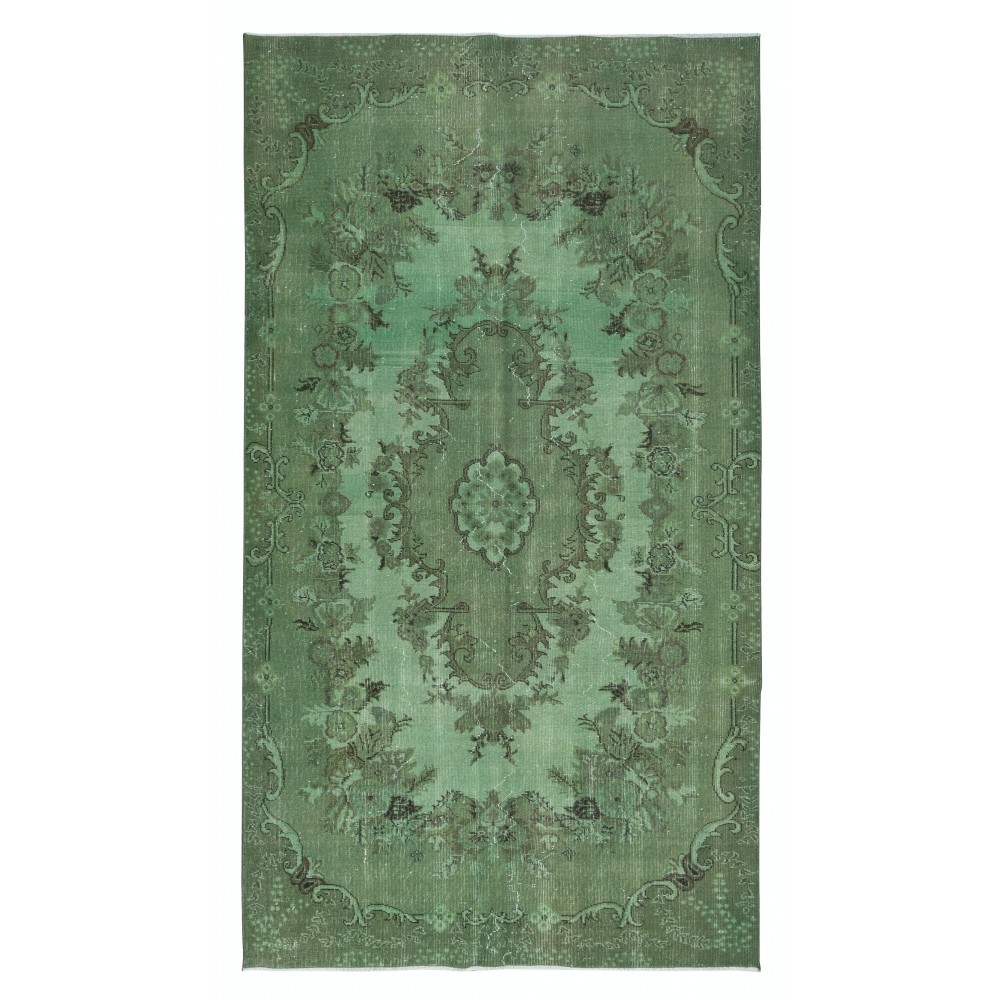 Exquisite Green Turkish Area Rug, Modern Floral Medallion Design Handmade Carpet