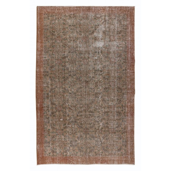 Modern Hand-Made Floral Design Turkish Area Rug with Solid Caramel Border and Brown Background