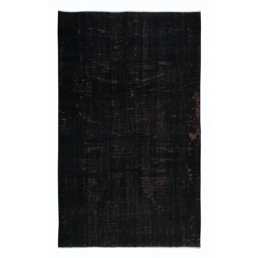Upcycled Wool Black Area Rug for Dining Room, Handmade in Turkey, Modern Carpet for Living Room Decor