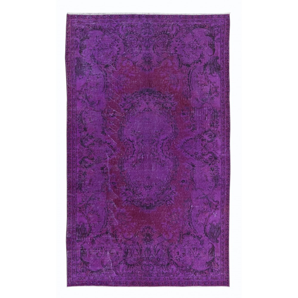 Contemporary Wool Area Rug in Purple, Hand-Knotted in Turkey