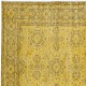 Upcycled Handmade Turkish Area Rug, Yellow Over-Dyed Carpet with Floral Design