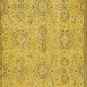 Upcycled Handmade Turkish Area Rug, Yellow Over-Dyed Carpet with Floral Design