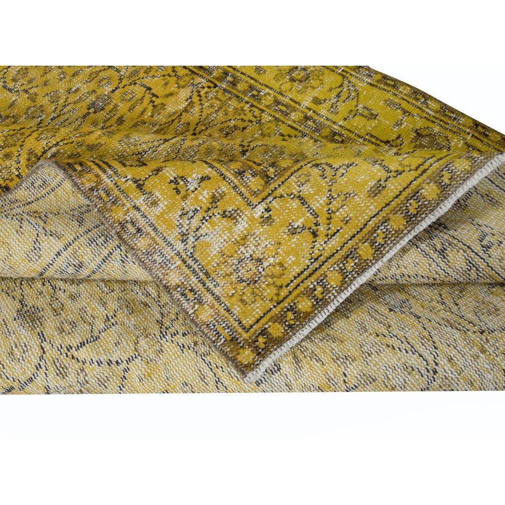 Yellow Floral Pattern Rug for Modern Interiors, Hand Knotted in Central Anatolia