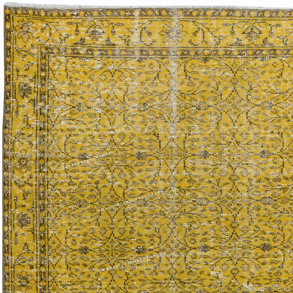 Yellow Floral Pattern Rug for Modern Interiors, Hand Knotted in Central Anatolia