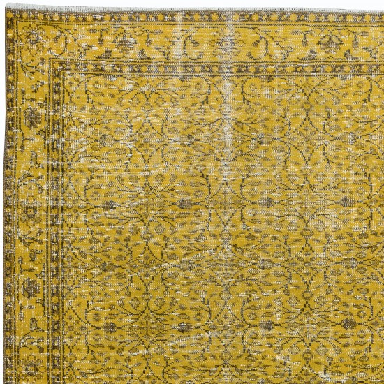 Yellow Floral Pattern Rug for Modern Interiors, Hand Knotted in Central Anatolia
