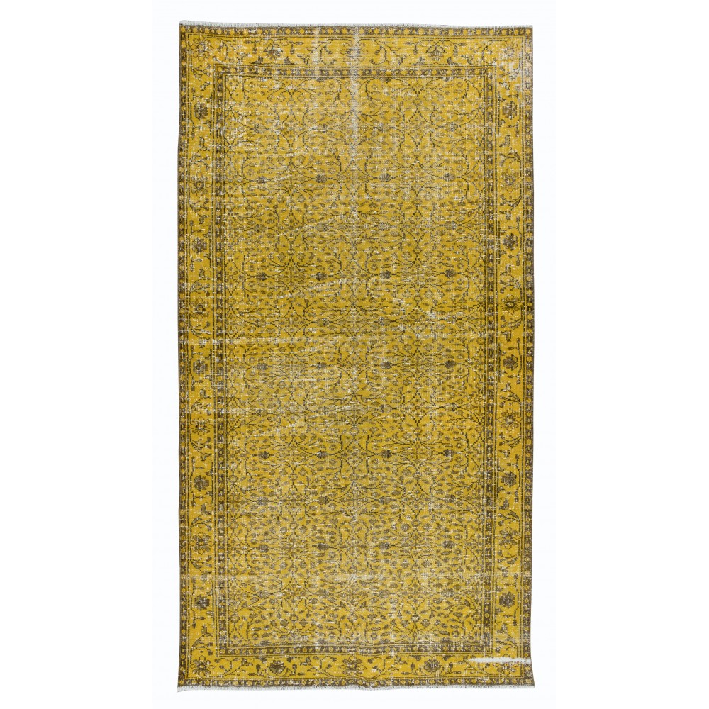 Yellow Floral Pattern Rug for Modern Interiors, Hand Knotted in Central Anatolia