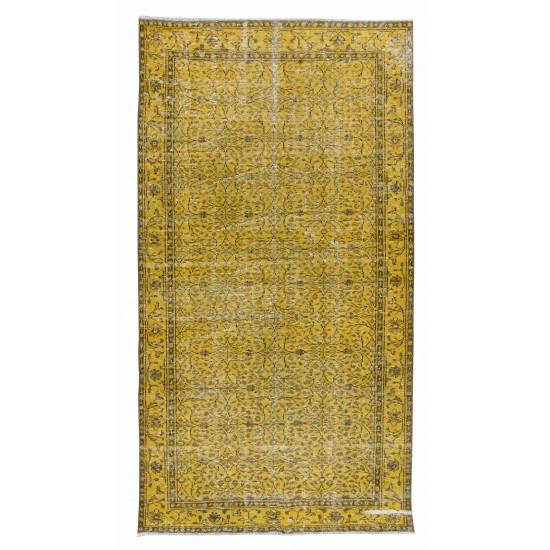 Yellow Floral Pattern Rug for Modern Interiors, Hand Knotted in Central Anatolia