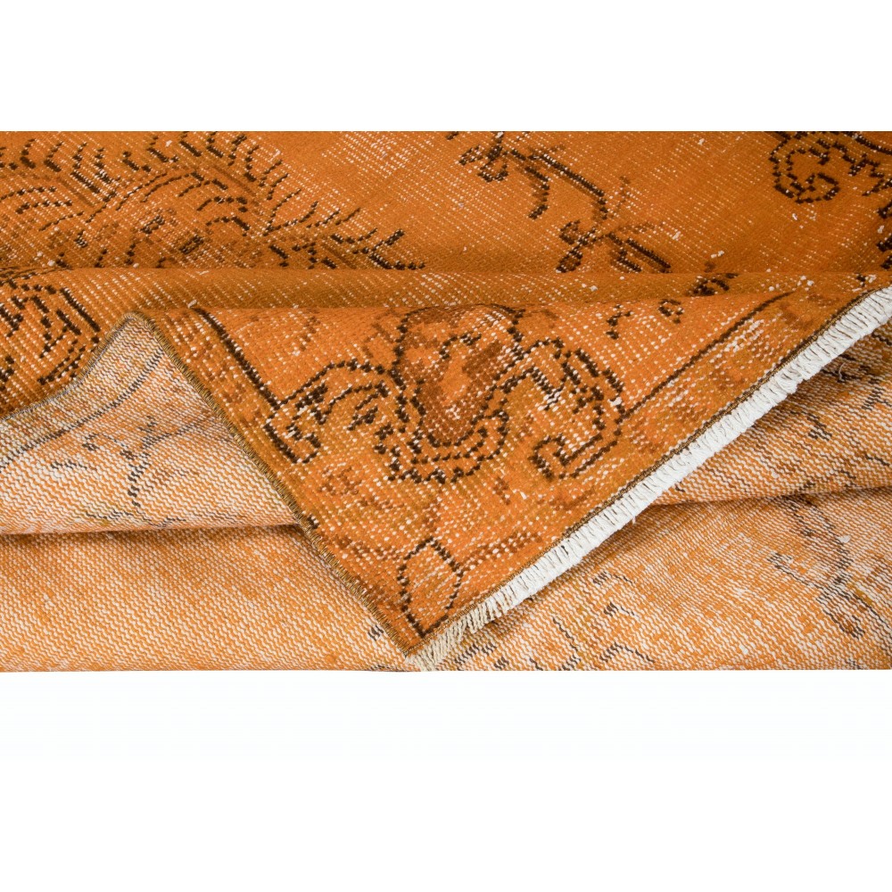 Orange Handmade Turkish Area Rug, Bohem Eclectic Room Size Carpet