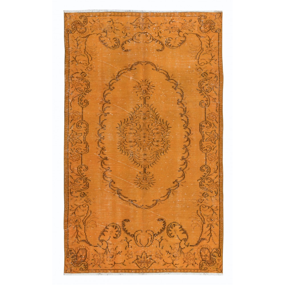 Orange Handmade Turkish Area Rug, Bohem Eclectic Room Size Carpet
