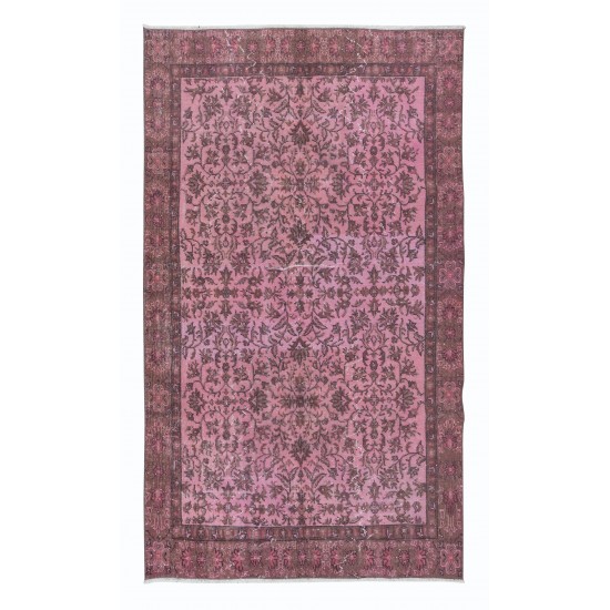 Rose Pink Modern Turkish Area Rug. Handmade Flower Design Carpet