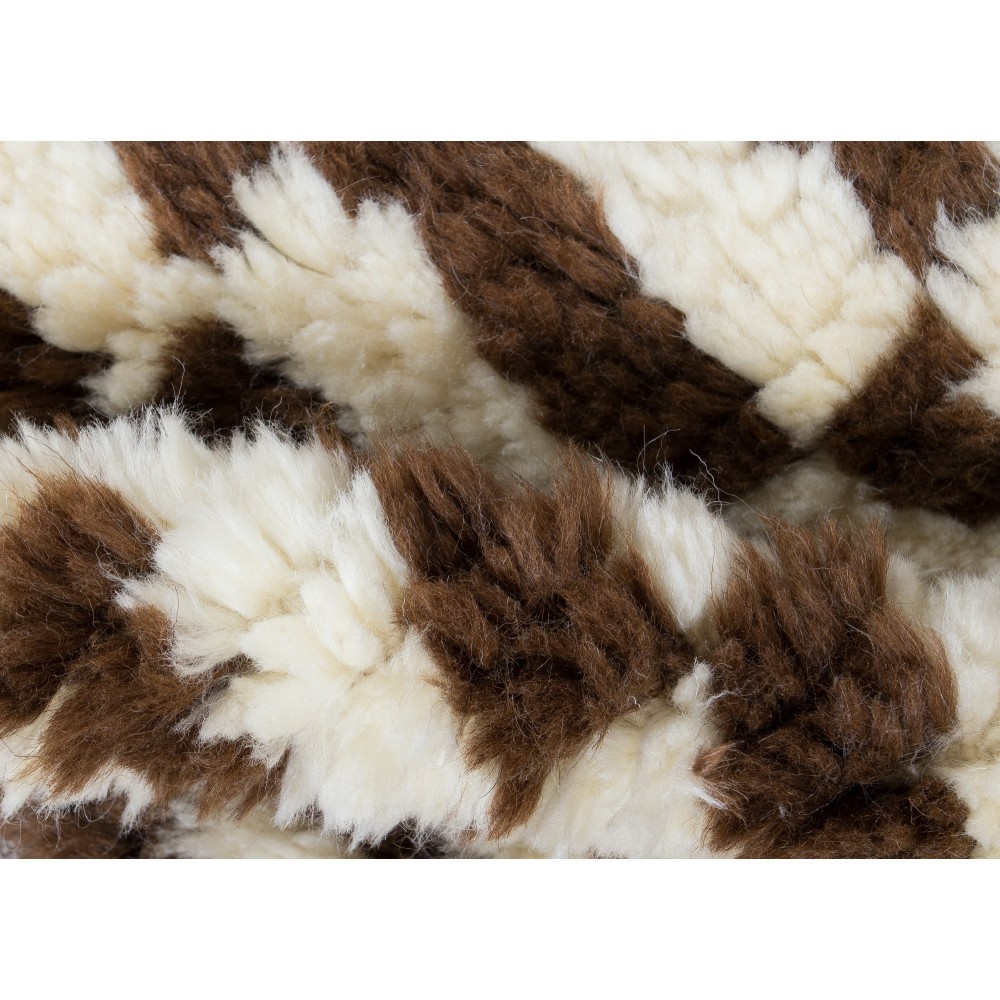 Hand Knotted Tulu Rug in Brown & Beige. All Wool. Modern Checkered Bespoke Carpet