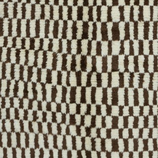 Hand Knotted Tulu Rug in Brown & Beige. All Wool. Modern Checkered Bespoke Carpet