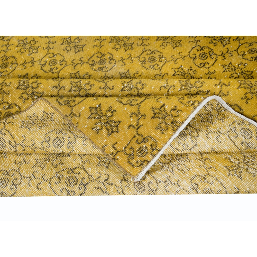 Modern Handmade Turkish Wool Area Rug with Brown Florals & Yellow Background