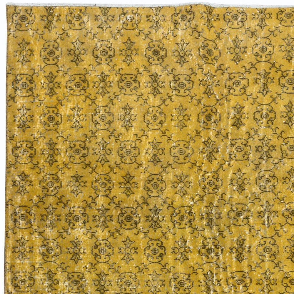 Modern Handmade Turkish Wool Area Rug with Brown Florals & Yellow Background
